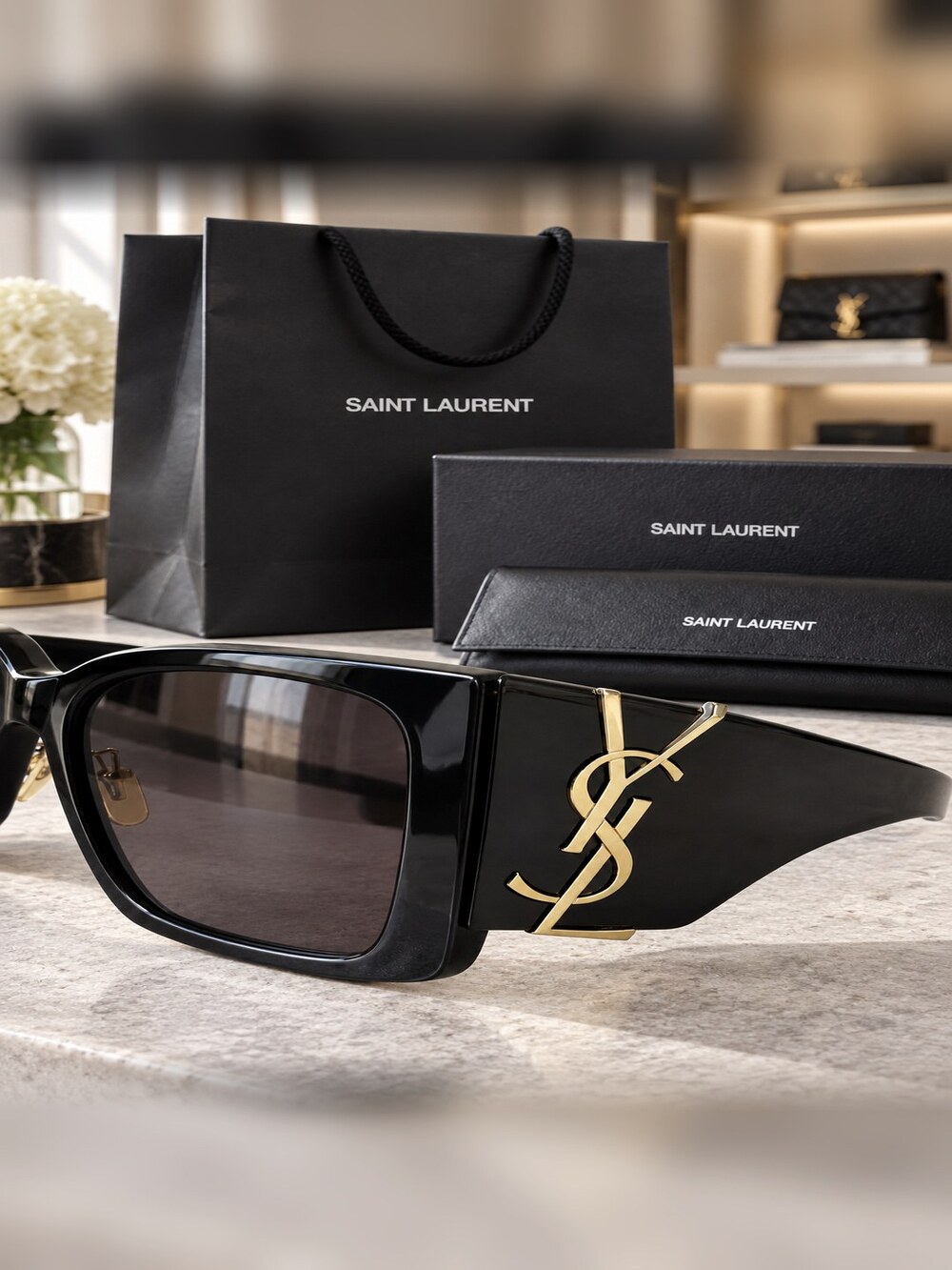YSL Black Square Monogram Sunglasses - Picture 4 of 6